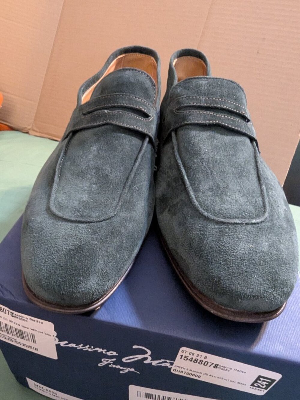 MASSIMO MATTEO  Men's Dress Loafers  VELOUR BOTTIGLIA "Firenze" GREEN Size 9